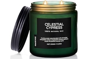 ‎M&SENSE Celestial Cypress Scented Jar Candle, 2 Wick Cotton Candle, Up to 70 Hours Burn Time, Natural Soy Wax Candle, Perfect Woody Scent for House Warming