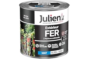 Julien Peinture Fer Anti-Rouille Mat - Portes, grilles, portails, mobilier de jardin en métal - Noir Mat 0,25 L
