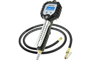 STIX Pistola de Inflado de Neumáticos PSAIR-2 – Manómetro Electrónico, Pantalla LCD, 0,35-18 bar, Tubo Flexible de 150 cm, Conexión Rápida y Diseño Ergonómico