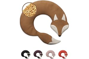 LESCHI Cuscino cervicale termico per microonde - 100% cotone e grano biologico - Cuscino riscaldante ideale per sciogliere tensioni a collo, spalle e schiena - Volpe, beige