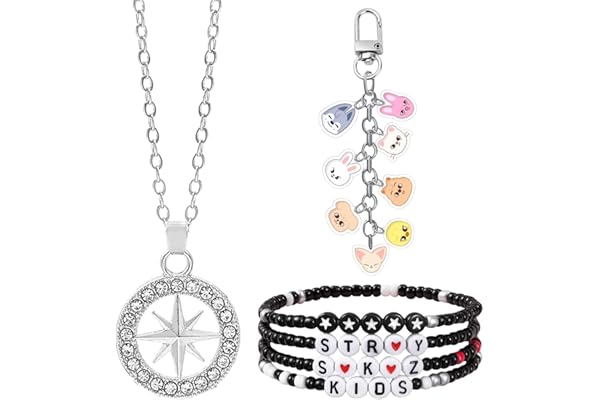 MLPKOI 4 Pcs Kpop Bracelet Stray-Kids Skzoo, 1 Pcs Collier Unisexe Stray & 1 Pcs Skzoo Porte-clés, Kpop SKZ Cadeaux pour Fans Garçon Fille Femmes