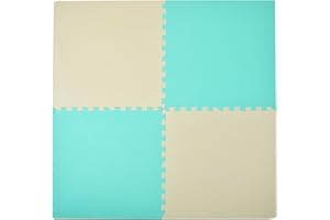 Humbi Puzzlematte Eva Schaumstoff für Babys und Kinder Krabbelmatte Spielmatte Fitnessmatte Schutzmatte Poolmatte Bodenschutz 62 x 62 x 1 cm 4 Teile weiß und blau