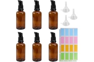 Erzekrim 6 Stück 50 ml Leer Glasflaschen Braun, Bernsteinfarbene Glas Lotionflasche, Lotionspender, mit Trichter und Aufkleber, für Lotionen, ätherische Öle, Cremes und Kosmetika