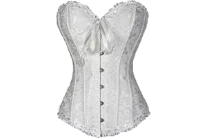 Springcmy Women Plus Size Corset Tops Boned Overbust Bustier Shapewear Lingerie Floral Lace Up Furry Trim Push Up Santa Christmas Costume