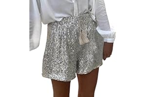 Generisch Reithose Damen Pailletten Shorts Damen Glitzer Kurz Hose Hohe Taille Kordelzug Glitzerkleid Metallic Hotpants Pailletten Festivals Outfits Glänzend Kurz Hose Sexy Hotpants