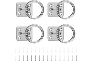 PARFCO Augplatte Edelstahl, 4 Stück 304 Edelstahl Augplatte mit Ring, 8 mm Öse, Quadratisch Anbindering Pferd, mit Schrauben und Spreizrohr für Holzpfosten, Massivwände, Decken