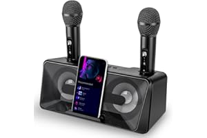 DICTIEN Karaoke Machine, karaoke Machine 2 microphones, Portable Bluetooth PA Speaker System with 2 Wireless Microphone for Adults and Kids, for Home Party, Meeting, Wedding, Church, Picnic