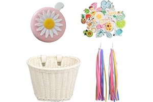 BAYINBROOK Cesta Bicicleta Niña, Cesta Bicicleta Delantera, Cesta Bicicleta Infantil, Accesorios Bicicleta Niña, Canasta de Manillar de Bicicleta, con Campanas, Serpentinas, Pegatinas