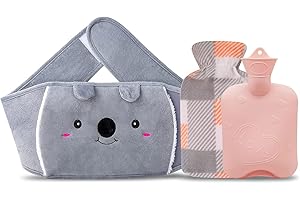 BESELOA Borsa Acqua Calda Peluche, 3 in 1 Hot Water Bottle con Cintura per Collo, Spalle, Schiena, Gambe, Addome, Vita Calda- 1 Litro