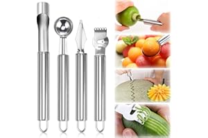 LPZMPZ 4 en 1 Descorazonador Herramienta Cuchara Vaciadora de Acero Inoxidable Manzanas Tallado Excavación Cocina Multifuncional para Ensaladas de Frutas Bolas de Melón Diy