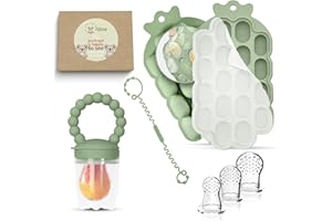 O'DOE O’doe Silicone Fruit Feeder for Babies & Baby Food Feeder with Clip – 1-Pack Freezer Tray with Lid, 18-Hole Teething Dummy Fruit Feeder for Teething Relief, Includes 3 Extra Pacifiers, BPA-Free