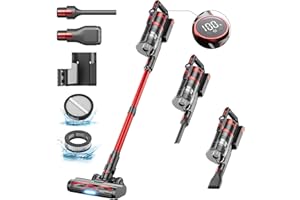 GOLDEGGS 45000Pa/550W/60 Mins Akku Staubsauger, Staubsauger Kabellos mit LED-Anzeige, 8-stufige Zyklonfiltration, Anti-Tangle-Rollenbürste, 1,5L 9-in-1 Kabelloser Staubsauger für Hartböden/Teppiche/Tierhaare