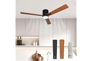 JR BRO Ventilador de techo con luz y mando a distancia,LED con 3 colores,iluminación regulable,DC silencioso,Ø132 cm,6 velocidades,temporizador,modo verano/invierno,para dormitorio y salón (Negro)