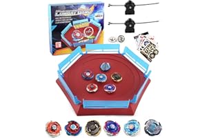 AIBREAY Battling Top Stadium Set, 6 Metal Fusion Spinning Tops, 2 Launchers, 1 Battle Arena with DIY Sticker, Combat Game Toys Gift for 6+ Years Old Kids