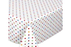 BEAUTEX Weiß, Punkte Bunt Wachstuchtischdecke glatt abwischbar Garten Tischdecke RUND OVAL ECKIG, Größe wählbar (Eckig 140x100 cm)
