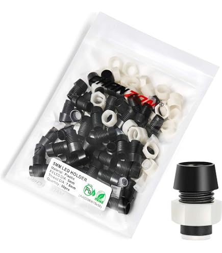 RLECS LED-Halter 5 Mm – 50 Stück, Kunststoff Schwarz, Für Leuchtdioden-Montage