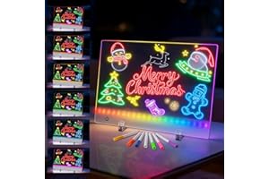 HZUISST Planche à dessin LED avec 7 modes de lumière de couleur, planche à dessin lumineuse rechargeable pour enfants, 34,8 x 25,4 cm avec 7 stylos de couleur, tableau à message lumineux en acrylique pour