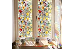 GORGECRAFT Pellicola per La Privacy per Finestre con Fiori Colorati Arcobaleno da 100x43cm 3D in Vetro Colorato per Finestre Decorativa Non Adesiva Statica Riutilizzabile Resistente Ai Raggi UV