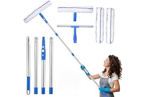 SACBRZZ 2 En 1 Limpiacristales Telescopico,Limpia Cristales con 155cm Mango Extensible,35cm Escobilla De Silicona,38cm Paños De Microfibra,Limpiacristales Profesional para Ducha Cristal Espejo Puerta Coche