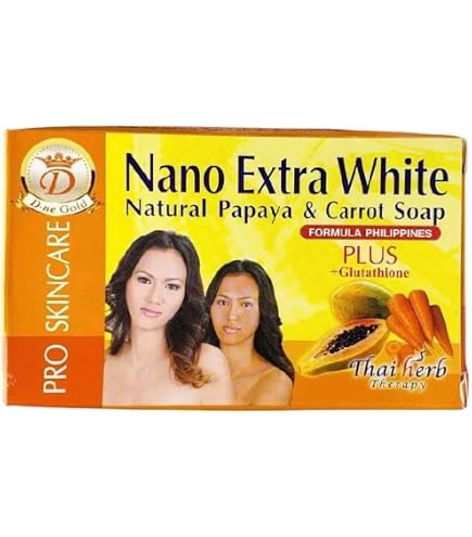 D-ne Gold Nano Extra White Natural Papaya & Carrot Soap with Glutathione, Thai Herb Therapy, Pro Skincare Beauty