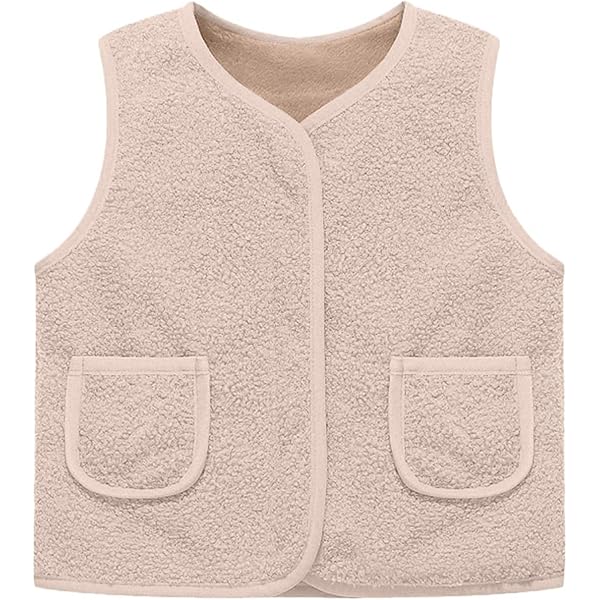 YOOJIA Débardeur En Coton Bébé Fille Garçon Unisexe Automne Hiver Gilet Pull Sans Manche Boutonné Chaud Veste Manteau Sans Manche Sous Vêtement Beige