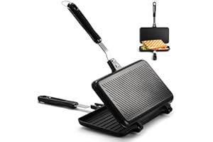 SOUJOY Sandwich Maker, Non-Stick Grill Panini Maker Pan with Handle, 24×34 cm Stovetop Toasted Aluminum Flip Pan Indoor Outdoor Camping Home Kitchen Breakfast