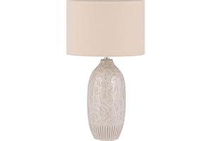 Lampe de Table à Poser Déco avec Pied en Céramique Beige et Abat-jour Classique en Tissu E27 Max 40W Éclairage pour Salon Classique Beliani