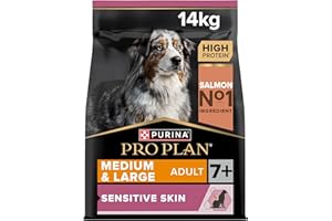 PURINA PRO PLAN | Sensitive Skin | Croquettes complètes pour chiens de moyenne et grande taille de plus de 7 ans | Favorise une peau saine et un pelage brillant | Au Saumon | Croquettes | Sac | 14 Kg