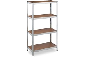 Relaxdays Étagère à Charge Lourde galvanisée, Lot de 2, capacité 875 kg, 157x80x40 cm, 4 Niveaux, à emboiter, Cave, argenté