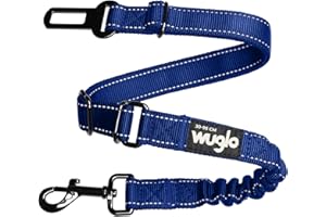 Wuglo Ceinture de Sécurité Chien en Voiture de 30 à 95 cm - Harnais de Voiture Élastique Robuste - Ceintures Durables avec Clip - Ceinture Chien Voiture Universelle (Bleu foncé)