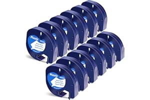 Markurlife Ruban Étiqueteuse Letratag Plastique Compatible avec DYMO Ruban Blanc 12mm x 4m Cartouche Recharge pour LT-100H LT-100T LT-110T XR 2000 QX50, 12x Plastic White 91201 S0721610)