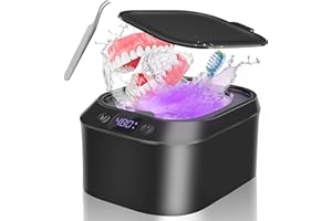 AQASH Ultrasonic Retainer Cleaner Dental Cleanser, 46KHz Ultrasonic Denture Cleaner Machine with U·Violet Light, 3 Timer Mode Portable Ultrasonic Cleaner for Mouth Guard Aligner Jewelry Ring