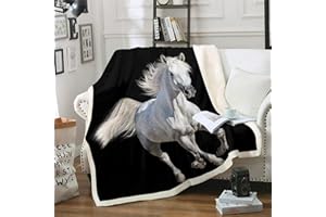 Homemissing Pferd Wohndecke Galoppierendes Pferd Bedruckte Decke 130x150cm für Kinder Jungen Mädchen Ultra Weich 3D Wild Tier Kuscheldecke Tierwelt Flanell Fleecedecke Schwarz weiß Raumdeko