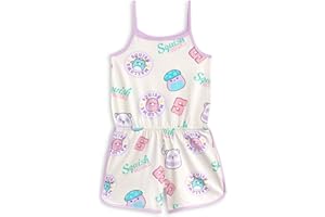 Squishmallows Girls Multicoloured Sleeveless Playsuit | Squish Squad Character All Over Print Outfit | Casual Summer Apparel with Pockets | Elasticated Waistband Round Neck Design