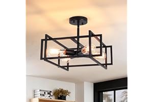 ‎LWYTJO LWYTJO Deckenleuchte Vintage Schwarz 4 Licht, E27 Industrial Wohnzimmer Deckenlampe, Modern Schwarz Metall Kronleuchter, Deckenleuchte Küche für Schlafzimmer, Esszimmer, Flur, Eingang