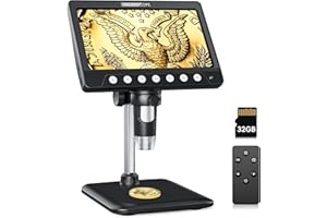 Microscopio CIMELR, microscopio Digital de 7 Pulgadas, resolución de 50X-1200X, con 8 Luces LED Ajustables, microscopio para Adultos, Tarjeta TF de 32 GB (Negro)