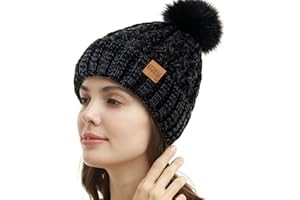 REDESS Cappello Invernale da Donna con Pompon con Pompon Cappelli Caldi Foderati in Pile, Berretto Incrociato in Maglia di Neve Spessa e Morbida per Le Signore