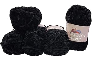 ILKADIM 5 x 100 Gramm Himalaya Velvet Micro-Polyester Strickwolle, Babywolle samtig 500 Gramm Wolle (schwarz 90011)