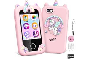HAPIKIDS Grriopi Kids Phone, 6 7 8 Year Old Girl Gifts for 3-12 Year Olds Girl Toys Age 4 5 6 7 Toy Phone Kid Toys for Girls Unicorn Gift for Girls Birthday Presents Mobile Phones Easter Gifts for Kids Pink