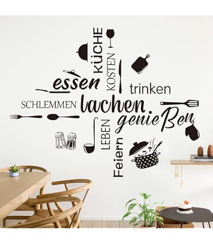 SUPERDANT Keuken Muurstickers Keuken Liefde Muurstickers Keuken Stickers voor Muur Keuken Wall Art Keuken Stickers Peel en Stick voor Keuken Kast Koelkast Grijs 61x23cm
