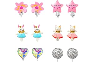 Powerking Ohrclips für Mädchen, Mädchenschmuck-Anziehohrringe und Prinzessin Play Ohrclips für Kinder, 6 Paare (Kaninchen Ohrring)