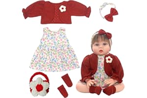 Xerteam Vestiti per bambole 18-22 pollici, abiti per bambole da 50-55 cm, accessori per bambole eleganti e luminosi, set di gonne floreali rosse, fascia per capelli, borsa tessuta, calzini (bambola