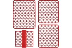 SARANI Set Tappeti Lavello 4 Pezzi Salva Lavandino Parabordo Scolapiatti Colorati Gomma (Rosso)