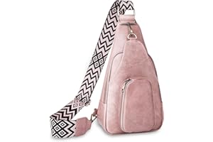 LATIT Crossbody Bag mit Breiter Gurt Klein Umhänge Tasche Leder Brusttasche Vintage Schultertasche Tasche Crossbody Bag Damen Breiter Gurt Bodybag Damen Sling Bag (Rosa)