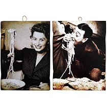 KUSTOM ART CUCUBA Quadro Quadretto Stile Vintage Alberto Sordi & Anna Longhi. Spaghetti. Stampa su Legno 25x18cm