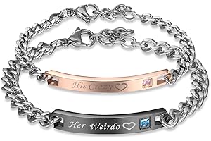 JewelryWe Schmuck Curb Kette Armband mit Gravur Partnerarmband aus Edelstahl Pärchen Armreifen für verliebte Herren Damen Geschenkset