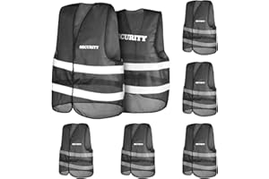 jiawaggag 5 Stück Warnweste Security warnweste klettverschluss sicherheitsweste security schwarz Signalweste Reflektionsstreifen XL