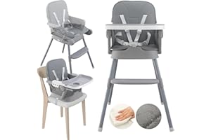ALMAR Baby | Trona Evolutiva 3 en 1 para Bebé Gris | Silla Alta Convertible en Asiento Elevador y Silla Infantil | Ajustable, con Arnés de Seguridad| Bandeja Desmontable y Cojín Impermeable