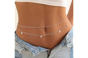 Chaioe Boho Layered Turquoise Belly Chain Silver Sequins Belly Waist Chains Beads Belt Body Chain Jewelry for Women and Girls