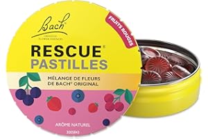 RESCUE - Pastilles goût Fruits des bois - Bien-être émotionnel naturel - Mélange de 5 Fleurs de Bach Original - Idéal lors de déplacement, voyage, stress du quotidien - Sans sucre - Boîte de 50g